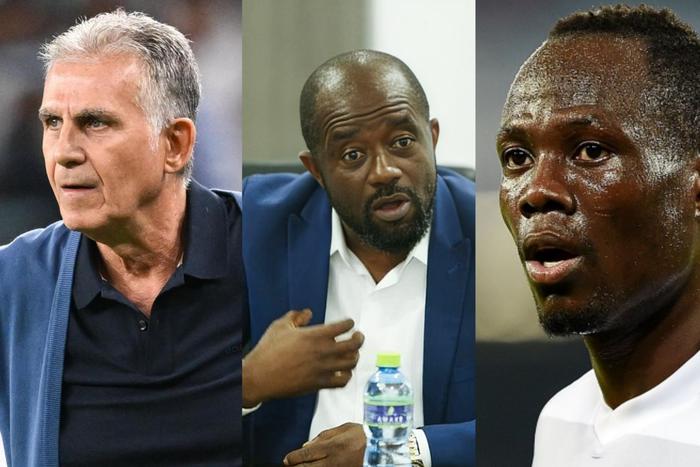Black Stars head coach, Carlos Queiroz (left), GFA President Kurt Okraku (middle) and Agyemang Badu (right)