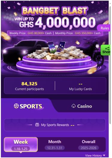 Bangbet interface that shows the prize