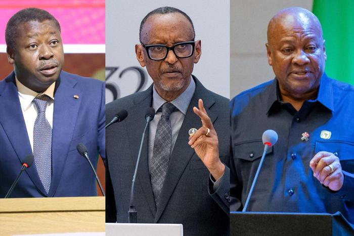 Togo's President Faure Gnassingbé (left), Rwanda's President Paul Kagame (middle) and Ghana's President John Dramani Mahama