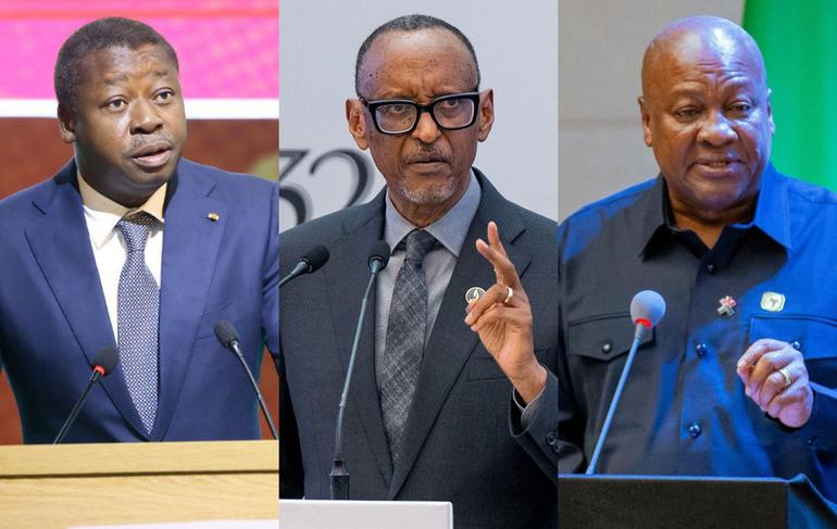 Togo's President Faure Gnassingbé (left), Rwanda's President Paul Kagame (middle) and Ghana's President John Dramani Mahama