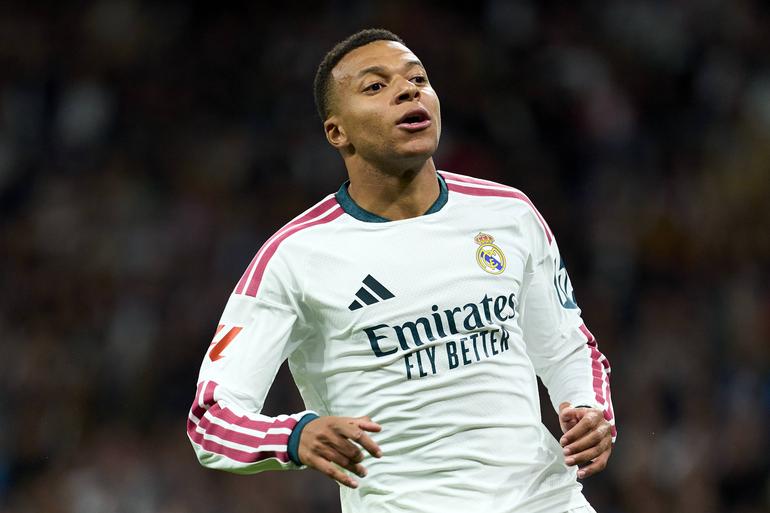 La Liga EA match between Real Madrid CF and Sevilla FC at Bernabeu Stadium, on October 18, 2026. Kylian Mbappe of Real Madrid CF celebrates his goal during the La Liga EA Sport match between Real Madrid CF and Sevilla FC at Bernabeu Stadium.