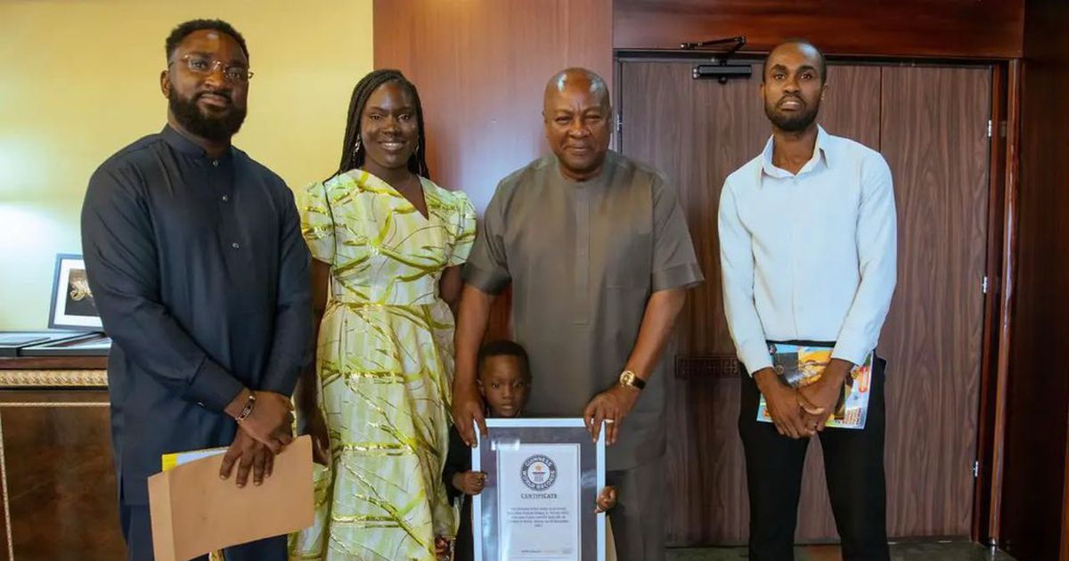 Young GWR holder Ace-Liam presents citation to John Dramani Mahama