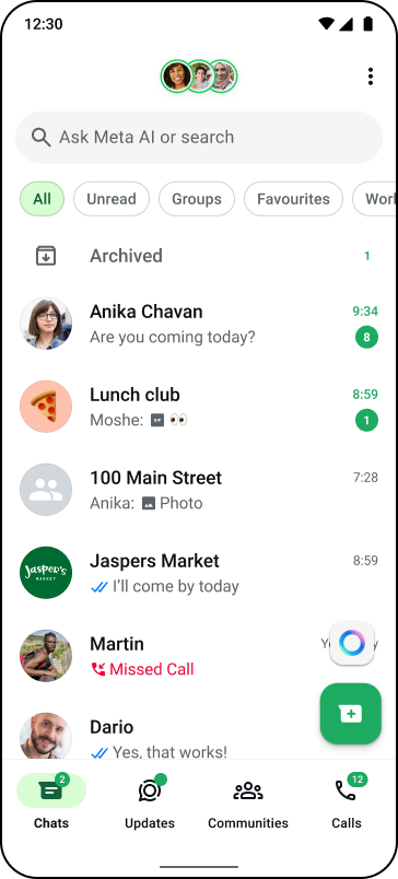 Testing Status in the WhatsApp Chat tab