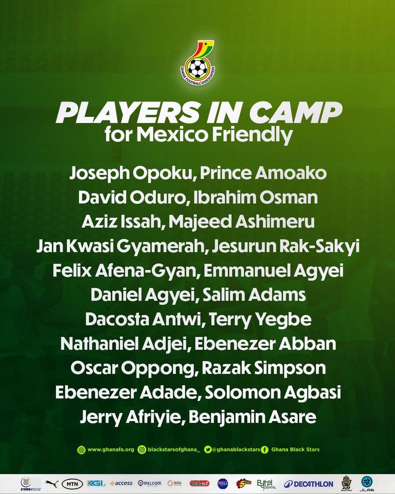 22 Black Stars players arrive in camp, train ahead of Mexico clash