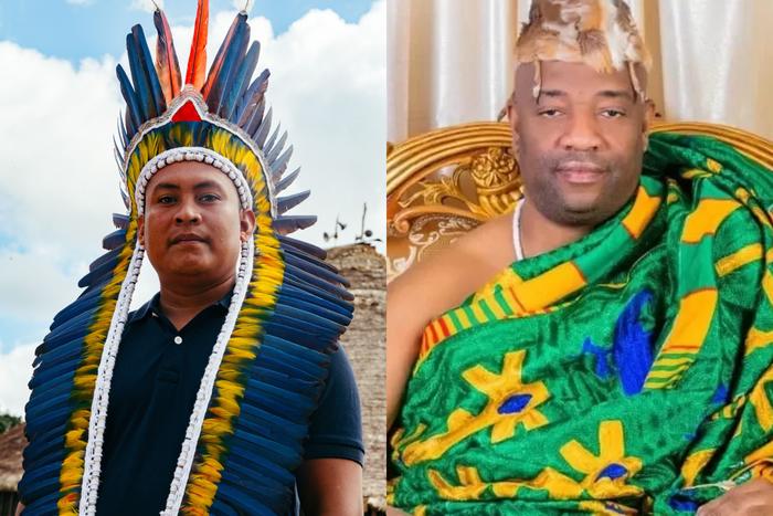 Granman Jimmy Toeroemang (left) and  Ga Mantse, Nii Tackie (right)