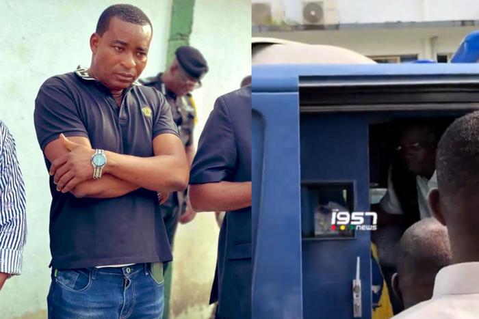 The Ashanti Regional Chairman of the opposition New Patriotic Party (NPP), Bernard Antwi Boasiako, popularly known as Chairman Wontumi (left), a screenshot of Wontumi as he was being transferred.