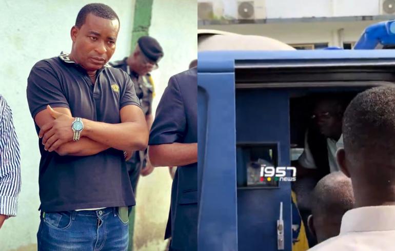 The Ashanti Regional Chairman of the opposition New Patriotic Party (NPP), Bernard Antwi Boasiako, popularly known as Chairman Wontumi (left), a screenshot of Wontumi as he was being transferred.