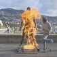 Ronaldo statue set on fire in bizarre video online as police attempt to hunt down vandal