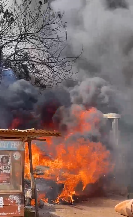 Fire engulfs unlicensed ‘Gao Gao’ Station in Teshie, destroys vehicle and shops