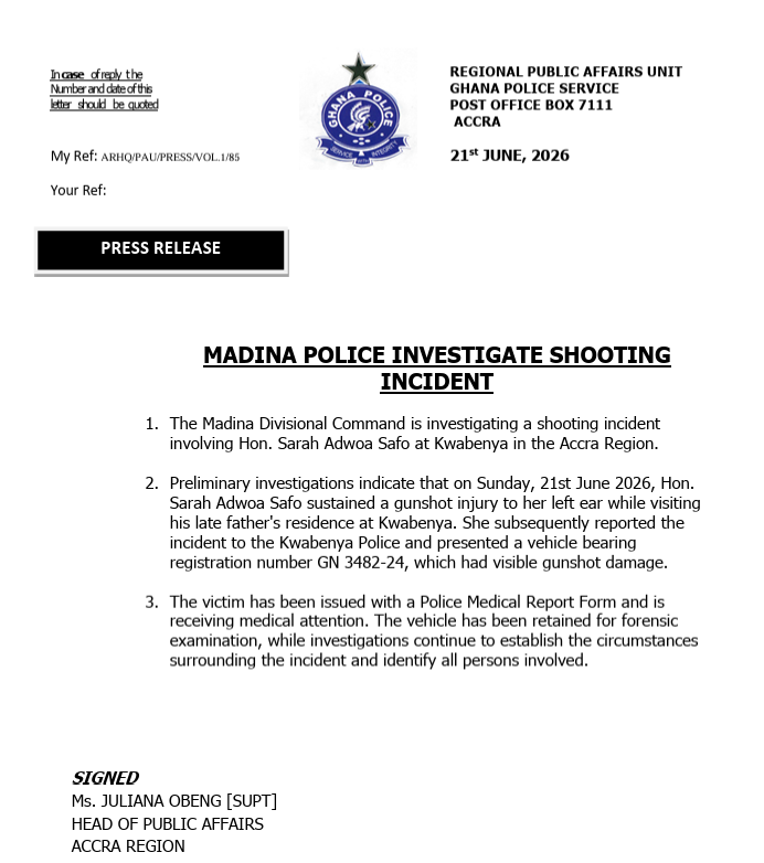 Police statement on Adwoa Sarfo's incident