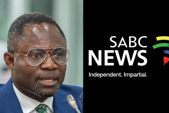 Health Minister, Kwabena Mintah Akandoh (left) and South African news outlet (SABC) logo (right)