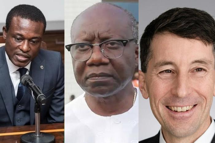 Special Prosecutor, Kissi Agyebeng (left), Former Finance Minister, Ken Ofori Atta (middle) and Judge David Gardey (right)