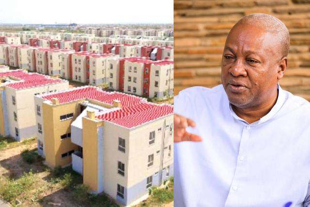Image of the Saglemi housing project (left) and President Mahama (right)