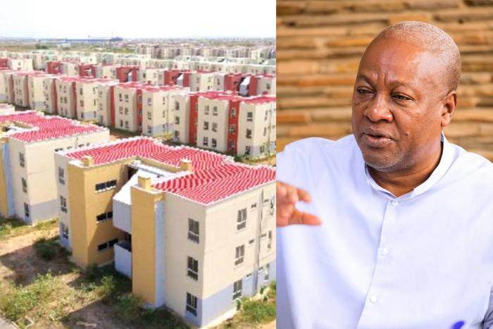 Image of the Saglemi housing project (left) and President Mahama (right)