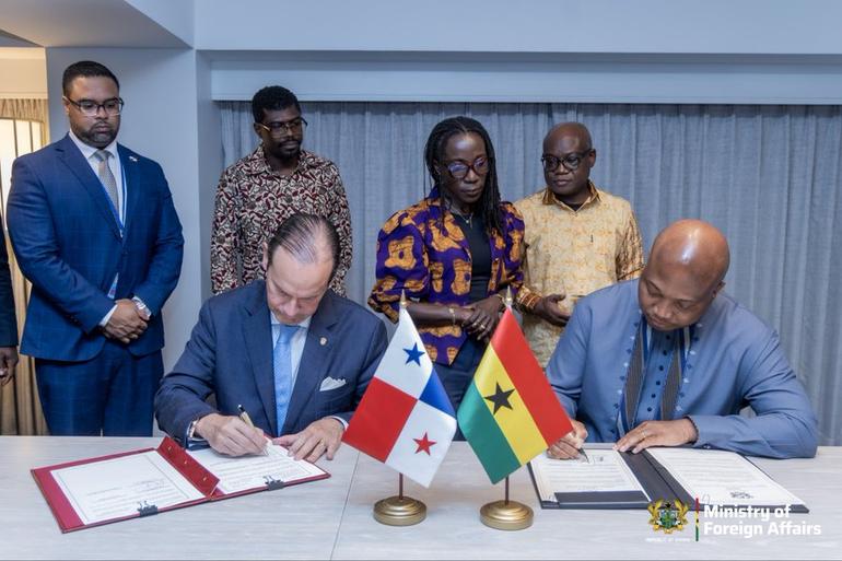 Minister for Foreign Affairs, Samuel Okudzeto Ablakwa signed the agreement with his Panamanian counterpart, Javier Eduardo Martínez-Acha Vásquez