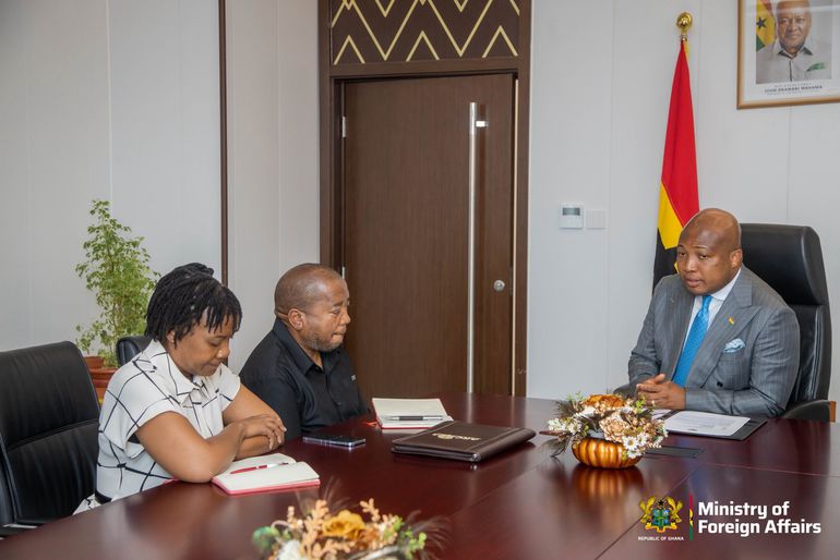 Minister for Foreign Affairs, Samuel Okudzeto Ablakwa in a meeting with Acting High Commissioner of the South African High Commission in Ghana, Mr Thando Dalamba.
