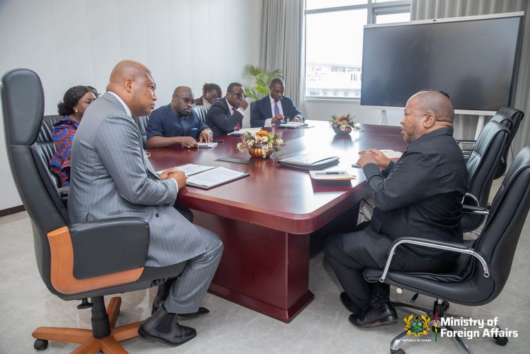 Minister for Foreign Affairs, Samuel Okudzeto Ablakwa in a meeting with Acting High Commissioner of the South African High Commission in Ghana, Mr Thando Dalamba,