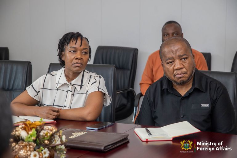 Acting High Commissioner of the South African High Commission in Ghana, Mr Thando Dalamba (right) and his entourage during a meeting with Minister for Foreign Affairs, Samuel Okudzeto Ablakwa
