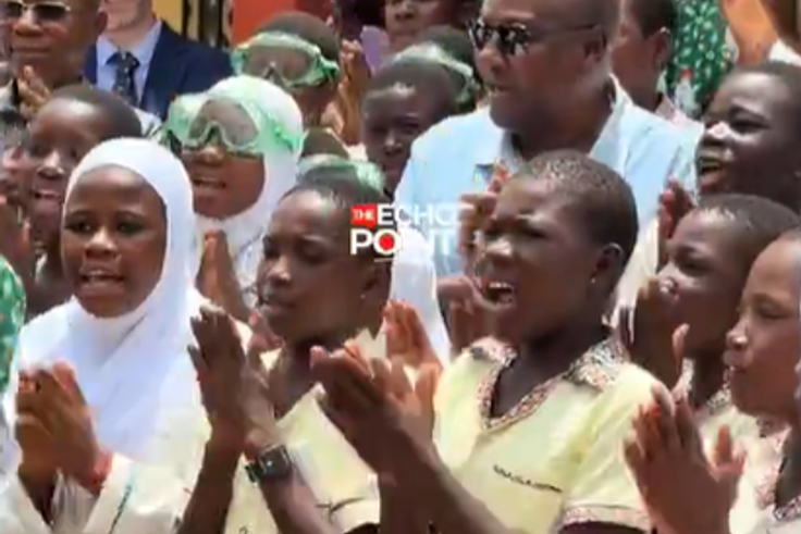 Mahama shares heartwarming moment singing with Sawla school children during Resetting Ghana tour (video)