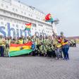 Mercy Ships staff and crew on the dock while the Global Mercy arrives at the Port of Tema in Ghana.