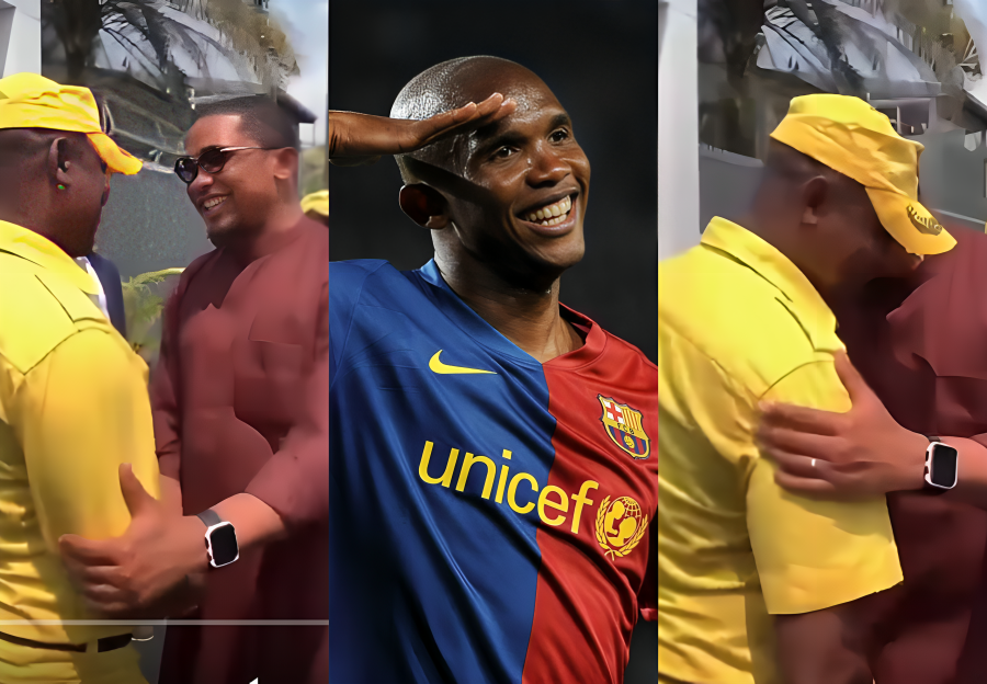 Video: Emotional moment Samuel Eto’o reunited with former teammate now turned security guard