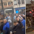 [Video] Rangers and Manchester United hooligans clash and throw bottles at each other