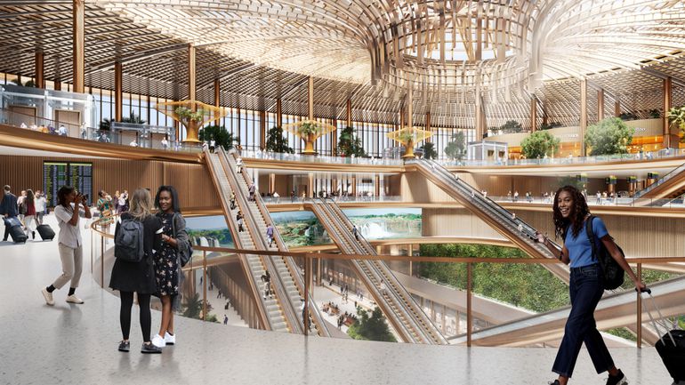 A render of Bishoftu International Airport, in Ethiopia, designed by Zaha Hadid Architects (ZHA). Image via X-Universe