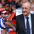 Ghanaian defender Oscar Naasei Oppong (left) and Real Madrid president Florentino Perez