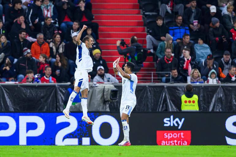 UEFA Nations League, group stage, OEFB international match, Länderspiel, Nationalmannschaft Austria vs Israel. Image shows the rejoicing of Saied Abu Farchi (ISR).