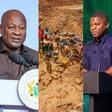 Pres. Mahama (left), a mining activity (middle) and CEO of GoldBod, Sammy Gyamfi (right)