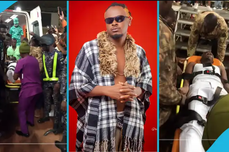 Ghanaian musician causes stir after arriving on stage on a stretcher from an ambulance