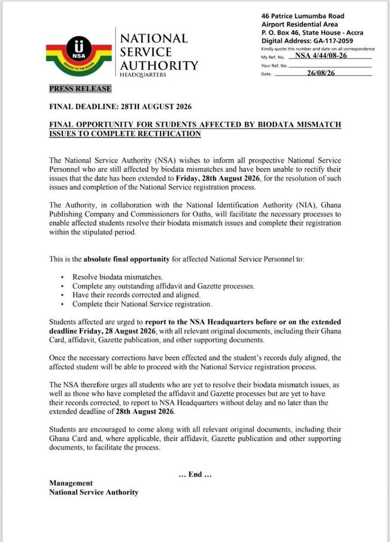 NSA statement issued on Wednesday, August 26.