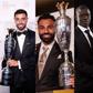 Bruno Fernandes (left), Mohamed Salah (middle) and N’Golo Kanté (right) with their PFA awards