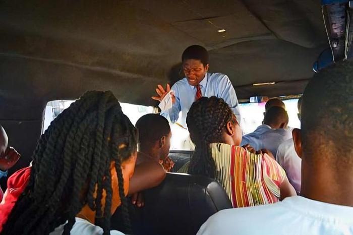 A mean preaching in a public transport