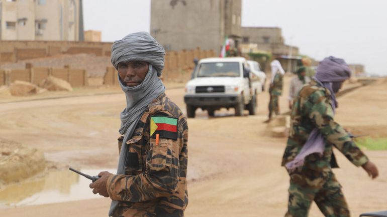 Fighters for the National Movement for the Liberation of Azawad (MNLA) patrol in Kidal, northern Mali, on 28 August 2022. © Soumeylane Ag Anara / AFP