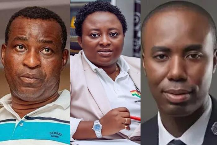 Chairman Wontumi (left), Former Deputy Executive Director of the National Service Authority, Gifty Oware Mensah (middle) and Kwabena Adu Boahene (right)