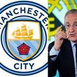 Manchester City logo and Real Madrid President, Florentino Perez