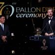 Bayern Munich s Harry Kane (R) speaks after winning the men s Ballon d Or award during the 2026 Ballon d Or Football award ceremony in London, Britain, on Oct. 26, 2026.