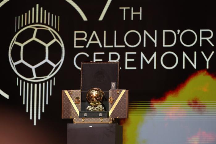 A general view of the Ballon D'Or trophy at the 67th Ballon D'Or Ceremony at Theatre Du Chatelet on October 30, 2023 in Paris, France. (Photo by Pascal Le Segretain/Getty Images)