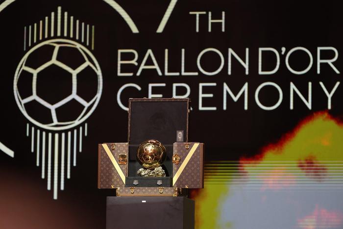 A general view of the Ballon D'Or trophy at the 67th Ballon D'Or Ceremony at Theatre Du Chatelet on October 30, 2023 in Paris, France. (Photo by Pascal Le Segretain/Getty Images)