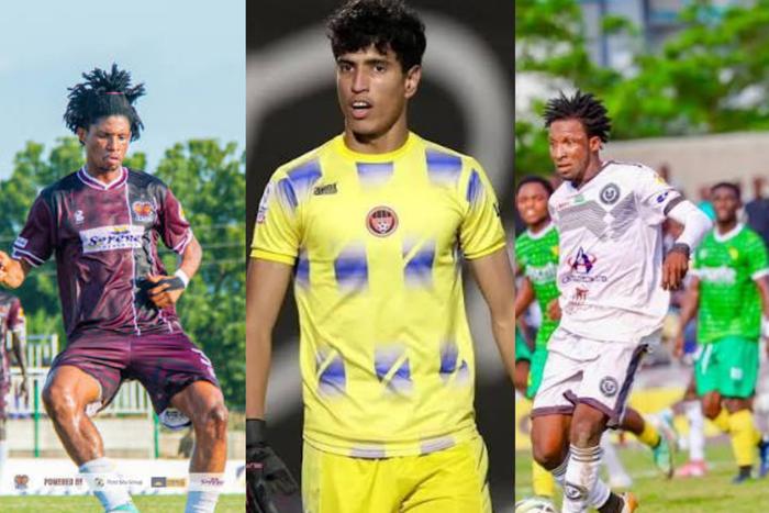 Etse Dogli signs for Medeama (left), Abdel Wadie Mourad (middle) signs for Kotoko and Abdul Aziz signs for Hearts of Oak (right)