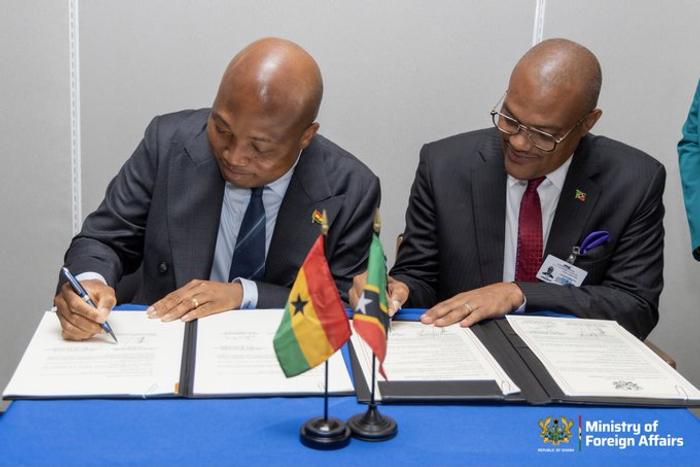 Ghana's Foreign Minister Okudzeto Ablakwa signed the agreement with Saint Kitts and Nevis Deputy Prime Minister Dr Geoffrey Hanley on the sidelines of the United Nations General Assembly in New York.