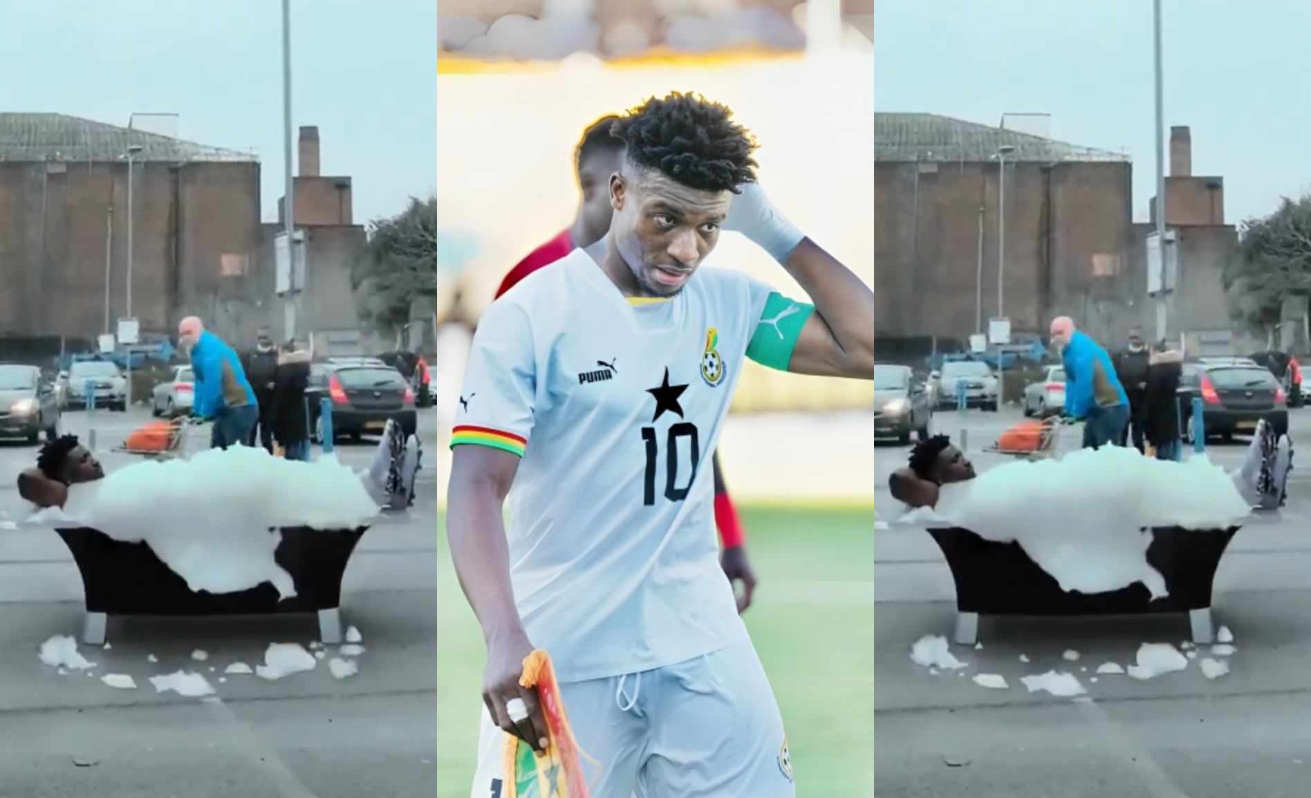 Mohammed Kudus takes a bath on London streets after missing Ghana-Nigeria clash (Video)