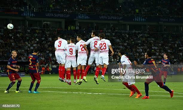 Messi first scored twice from direct free-kicks in the same game against Sevilla in the 2015 UEFA Super Cup