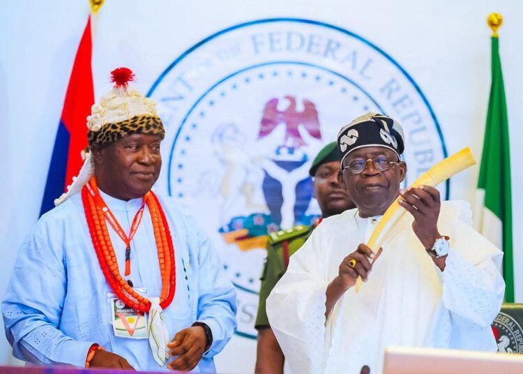 President Bola Tinubu and Umo Eno