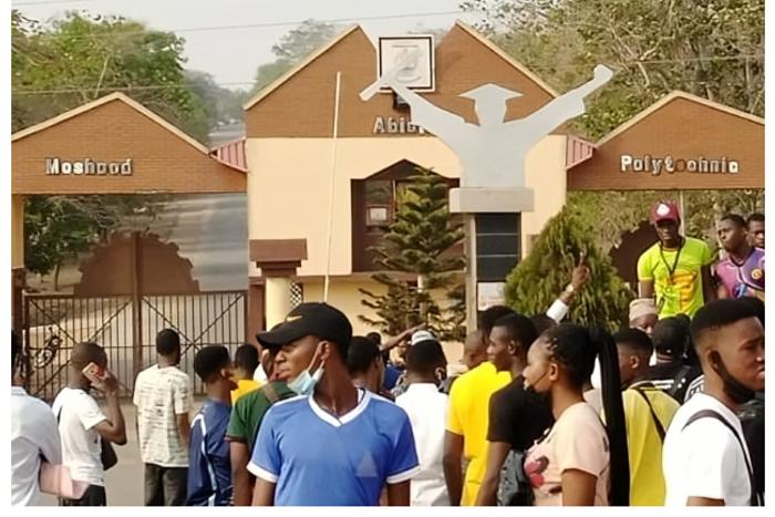 Moshood Abiola Polytechnic (MAPOLY) main gate in Abeokuta, Ogun State, where 365 HND students were recently expelled over fake academic results.