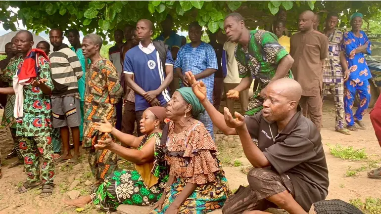 Distressed parents and community members in Oriire local government area of Oyo state mourning the abduction of 39 students.