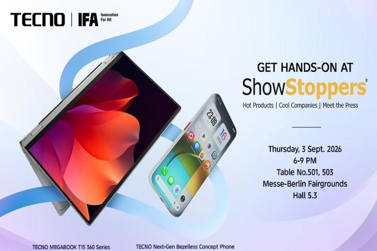 TECNO Headed to IFA ShowStoppers 2026 with Bezelless Concept Phone and 360° Convertible MEGABOOK T15 360 Pro
