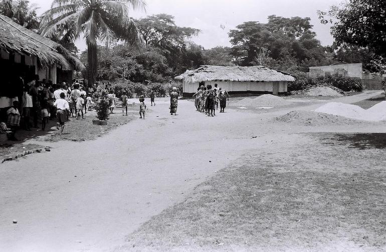 Students performing at Abeokuta Grammar School in 1951, photographed by Lorenzo Dow Turner.