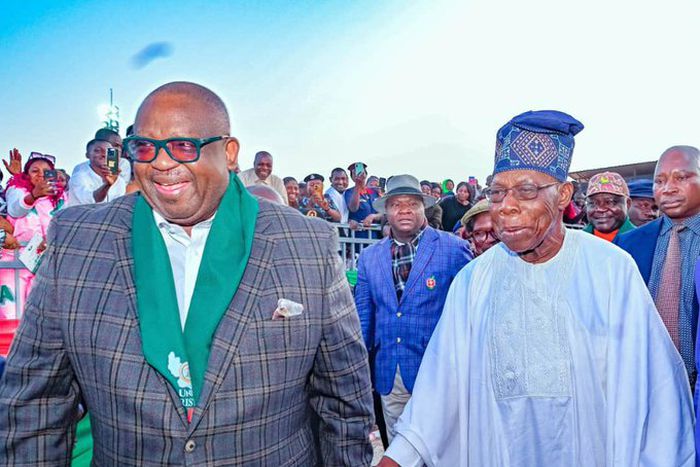 Former President Olusegun Obasanjo and Plateau State Governor, Caleb Mutfwang at the state's unity carol.